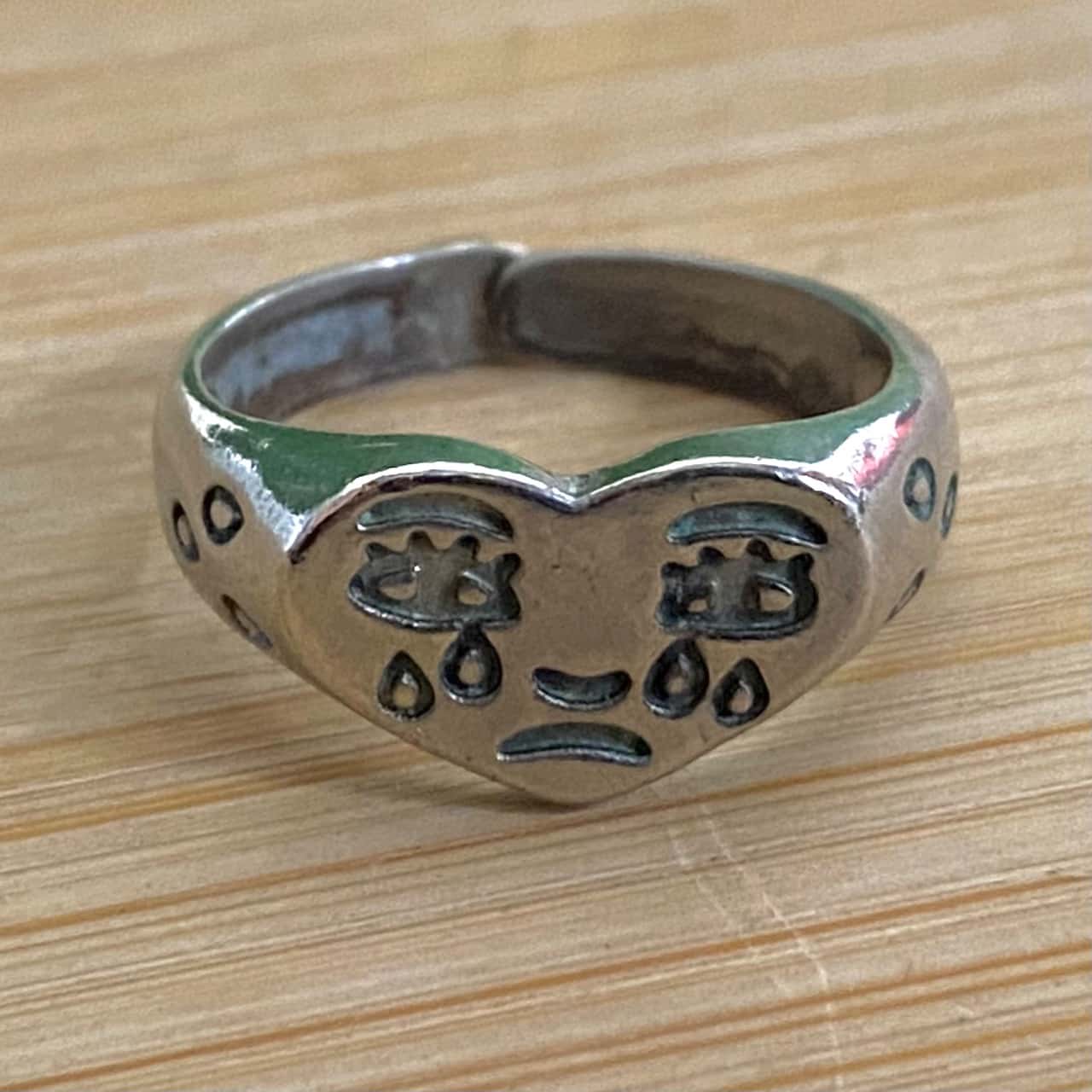 Sterling Silver Crying Heart Ring (Stamped 925)