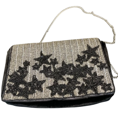  Womens Evening Bag Black  / Silver  with star pattern beaded