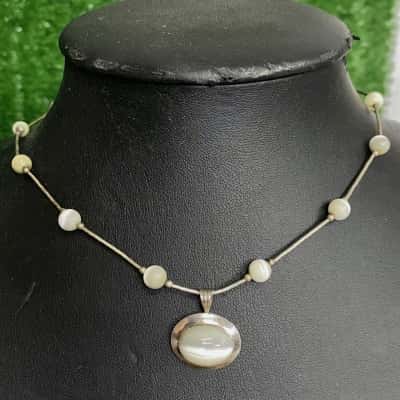 Sterling Silver White Stone Necklace (Stamped Sterling)