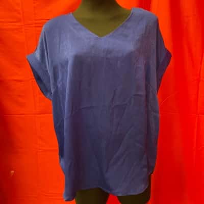 Liz Jordan Womens  Size 16 V-Neck Top Deep Blue Silky Top