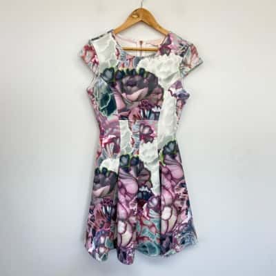 Ted Baker White Pink Floral Short SLeeve Mini Dress  Size 2 