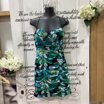 Misha Collection Brand! BNWT THE WANDA OASIS FLORAL PRINT SEXY BODYCON DRESS! Womens  Size 14 Bodycon Dress / Mini Dress / Shoestring Strap Dress Black  / Blue / Green / Pattern 