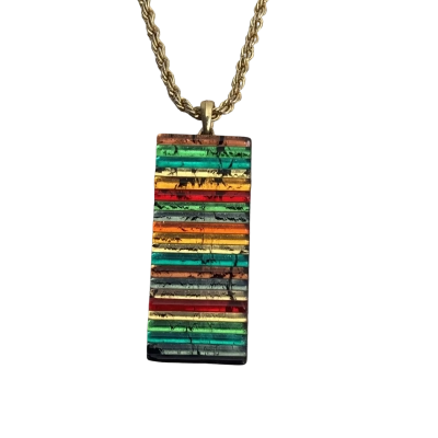 Vintage Womens Necklace Multicoloured  Art Glass Rainbow with Gold Tone Chain 