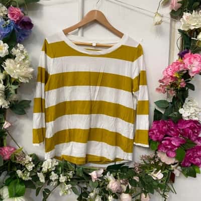 COS Womens  Size L Long Sleeve Top Green / Striped / White 