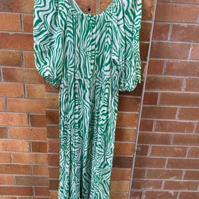 Katies Womens  Size 14 Green / White Pattern Maxi Dress 