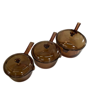 Corning France Vision Ware Saucepans with Lids x 3