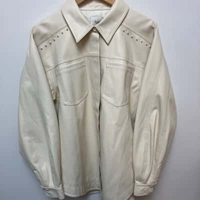AJE Womens  Size 14 Leather Jacket Beige / Cream 