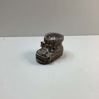 Vintage Leonard Silver Plated Baby Shoe Coin Jar