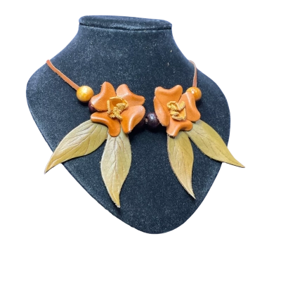 Womens 46cm Leather Necklace Brown/Orange