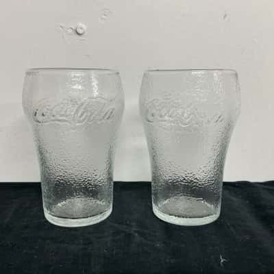 Set of 2 vintage, textured coca-cola glass