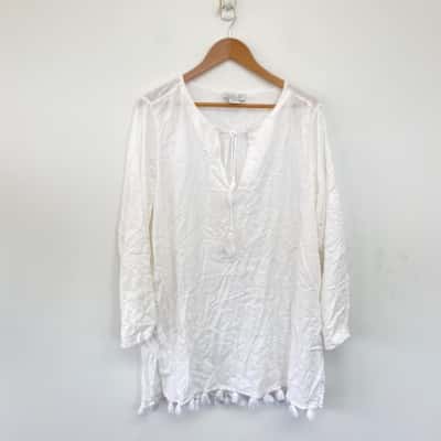 Rachel Zoe White Long Sleeve Blouse Top  Size XL