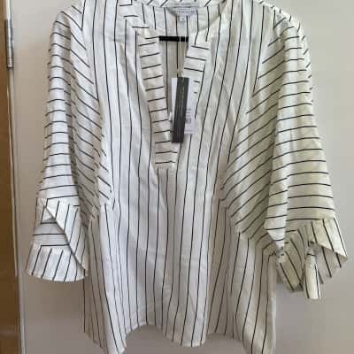 Veronika Maine NWT Womens  Size 10 3/4 Sleeve Top Pinstriped / White 