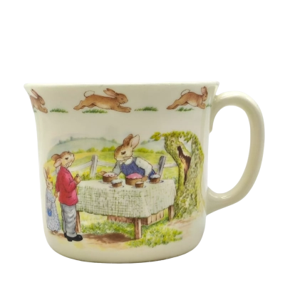 English Fine Bone China Bunnykins Single Handle "Cake Stall" Design Cup/Mug ©1936 Royal Doulton
