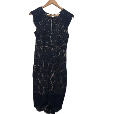 Portmans Signature Womens  Size 8 Midi Dress Beige / Navy Blue 