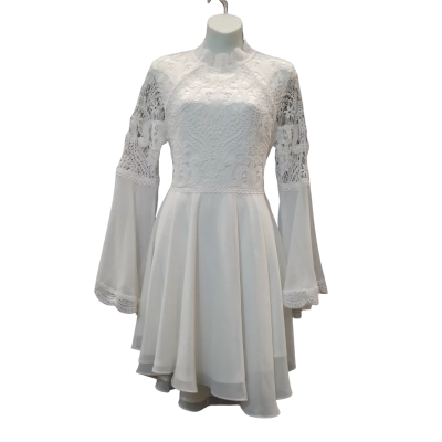 Two Sisters Women's  Size 10 Long Sleeve White Floral and Lace Mini Dress 