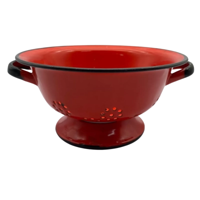 Vintage red enamelware colander