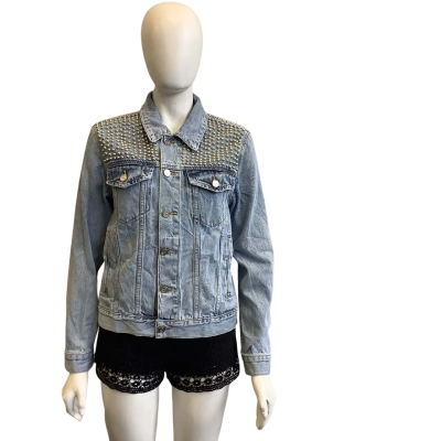 BNWT The Others Women's  Brand Size 3 Studded Denim Jacket Mid Blue 