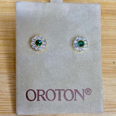 Oroton Green Diamante Flower Stud Earrings 