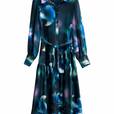 City Chic Blue and Teal Abstract Print Shirt Dress – Size 18/M