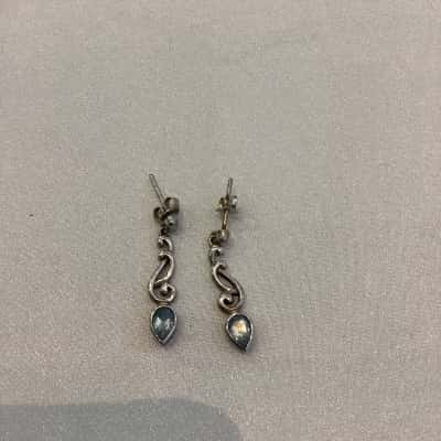 925 Silver Stamped Womens Earrings with Blue Stone