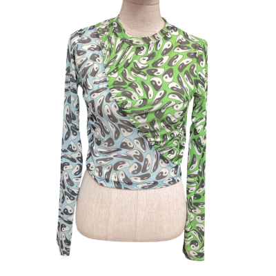  Collusion Mesh Crop Top  Size 40 Long Sleeve Top Black  / Blue / Green / White 