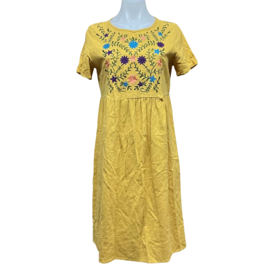 Amore I The Label Womens 100% Cotton Size S Midi Dress Multicoloured / Mustard / Pattern 