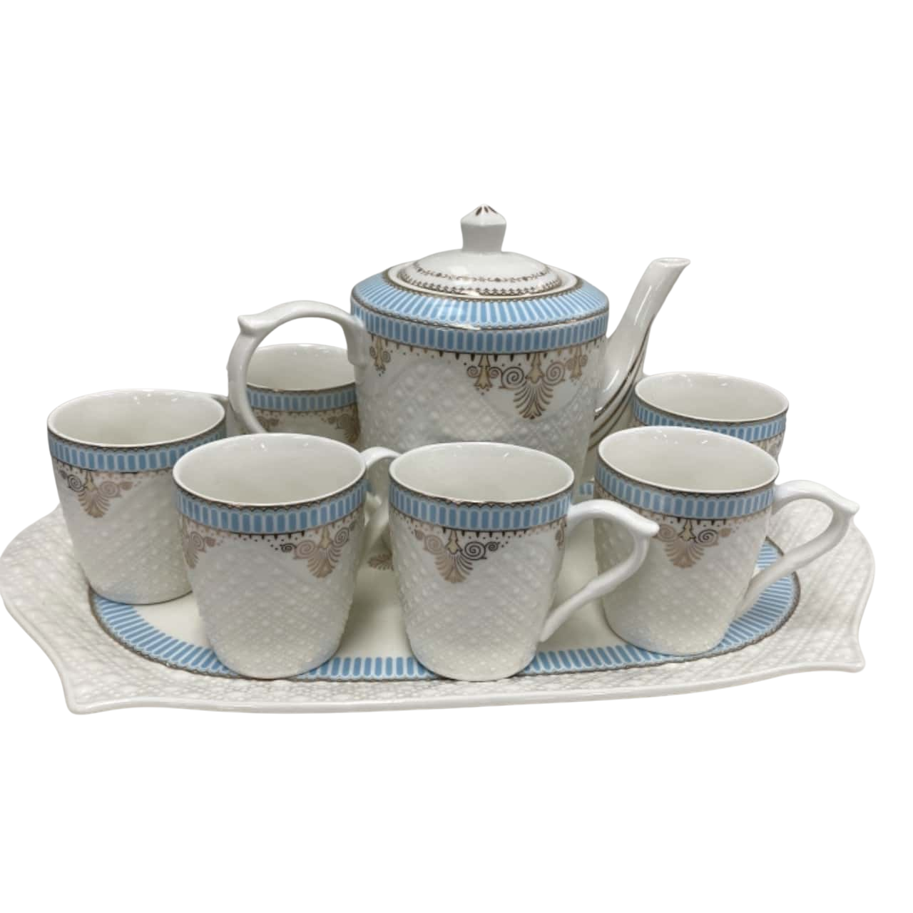 Teapot 6 Cups & Tray Blue/White(s)