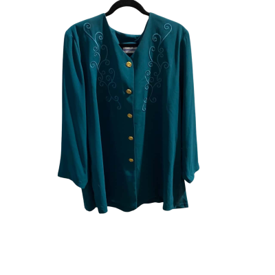  2 Piece Vintage Womens  Size 18 Button Up Top Green with Matching Skirt