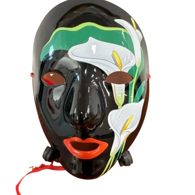 Vandor Ceramic Black Hand Painted Calla Lily Flower Face Art Mask Pelzman 1981
