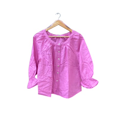Grae Linen Size 8 Long Sleeve Top Pink  