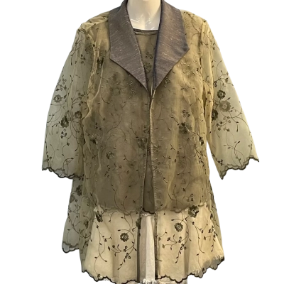 Encore Womens Size 16 Top and Jacket Set Floral/Green