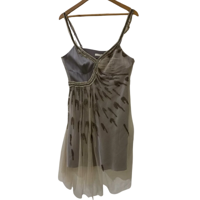 Karen Millen Size 14 Mini Dress Champagne/ Silver 