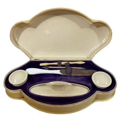 Vintage Ivorine Celluloid Manicure Set, Made in England, Some Cracking Along Hinge, As Pictured