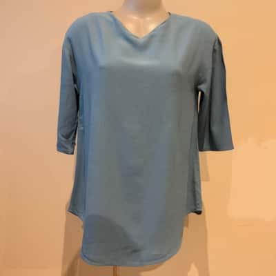 Marimekko.  Sky Blue Three Quarter Sleeve Top.  Size XS 