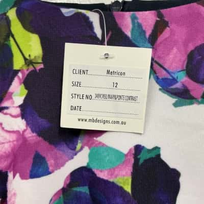  BNWT Women's Size 12 Formal Dress Floral/Navy Blue/White 