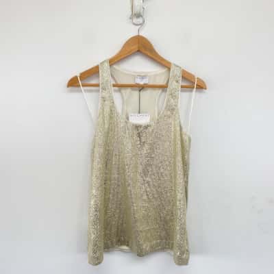 Witchery Soft Gold Sequin Tank Top Size 8 