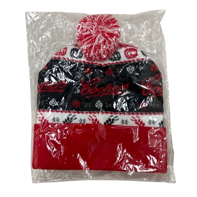  Unisex - One Size - Coopers Ugly Beer Beanie in Red, Black and White with Pom Pom 