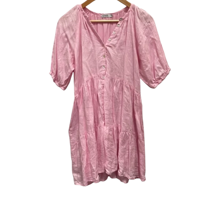 Ghanda Pink Linen Tiered Dress Size S