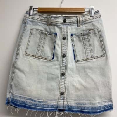 AJE Womens  Size 12 Distressed Denim Skirt Blue 