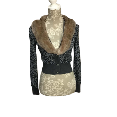 Review Australia Animal Print Cardigan with Detachable Faux Fur Collar