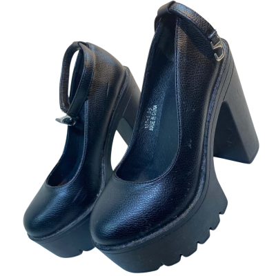 MDE MDE Size 35 Black Ankle Strap Platform Block Heel Pump Goth Cosplay