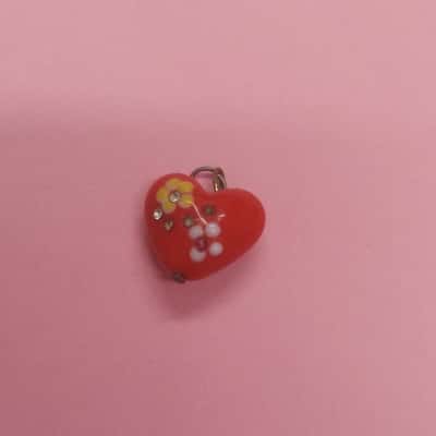 Red Heart Pendant with Flowers