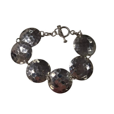 SS 925 Hammered Disc Bracelet + Earrings Set