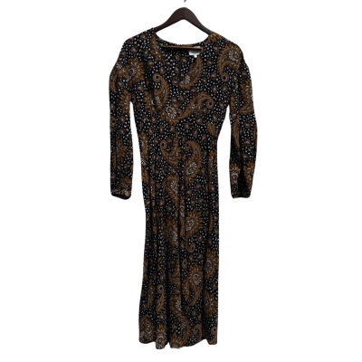Seed Heritage Womens V-Neck Long Sleeve Linen Blend Paisley Print Casual Maxi Dress Size 6 Black/ Brown/ White 