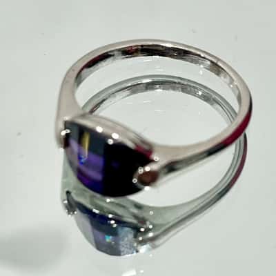Silver Ring Purple Faceted Stone 