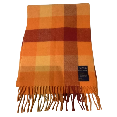 Tie Rack.  Vintage Pure Wool Orange Check Scarf. 