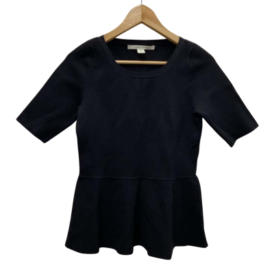Laura Ashley Womens  Size 8-10 Short Sleeve Peplum Top Black  