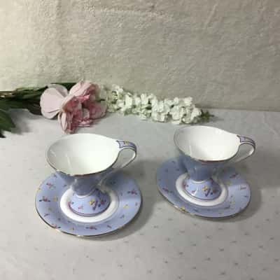 Dineart “Beautiful Life” Floral & Butterfly Pattern 2 x Cup & Saucer Sets