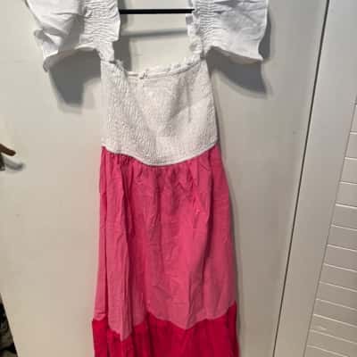 Pink Diamond Womens  Size 6 Off The Shoulder Dress Pink  / White 