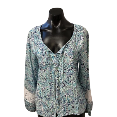 Rockmans Womens  Size 10 Long Sleeve Top Blue / Green / Pattern 